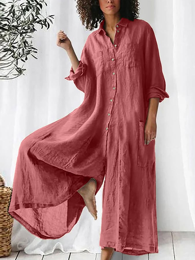 Fashion Casual Loose Long-Sleeved Jumpsuit