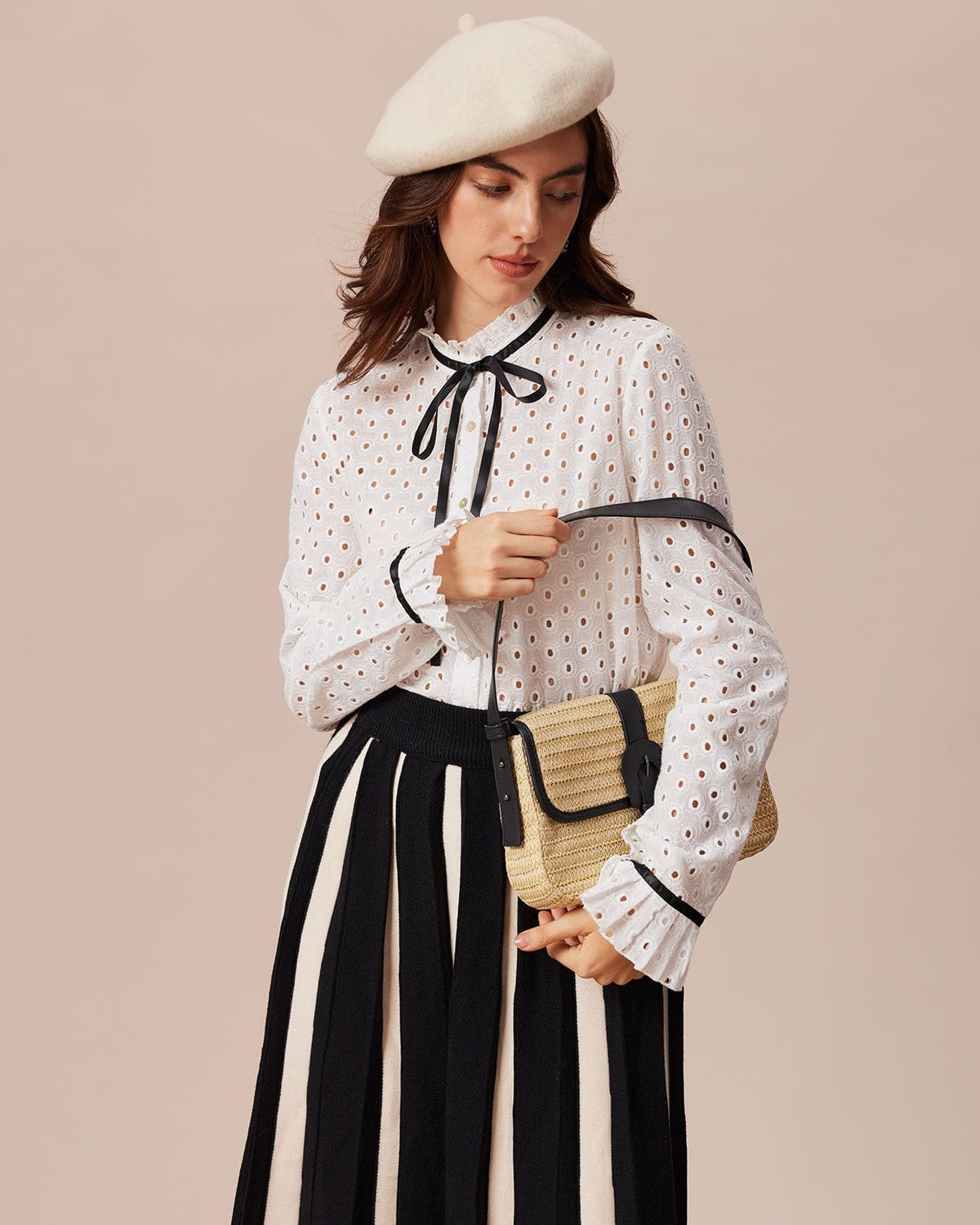 The White Mock Neck Polka Dot Cutout Blouse