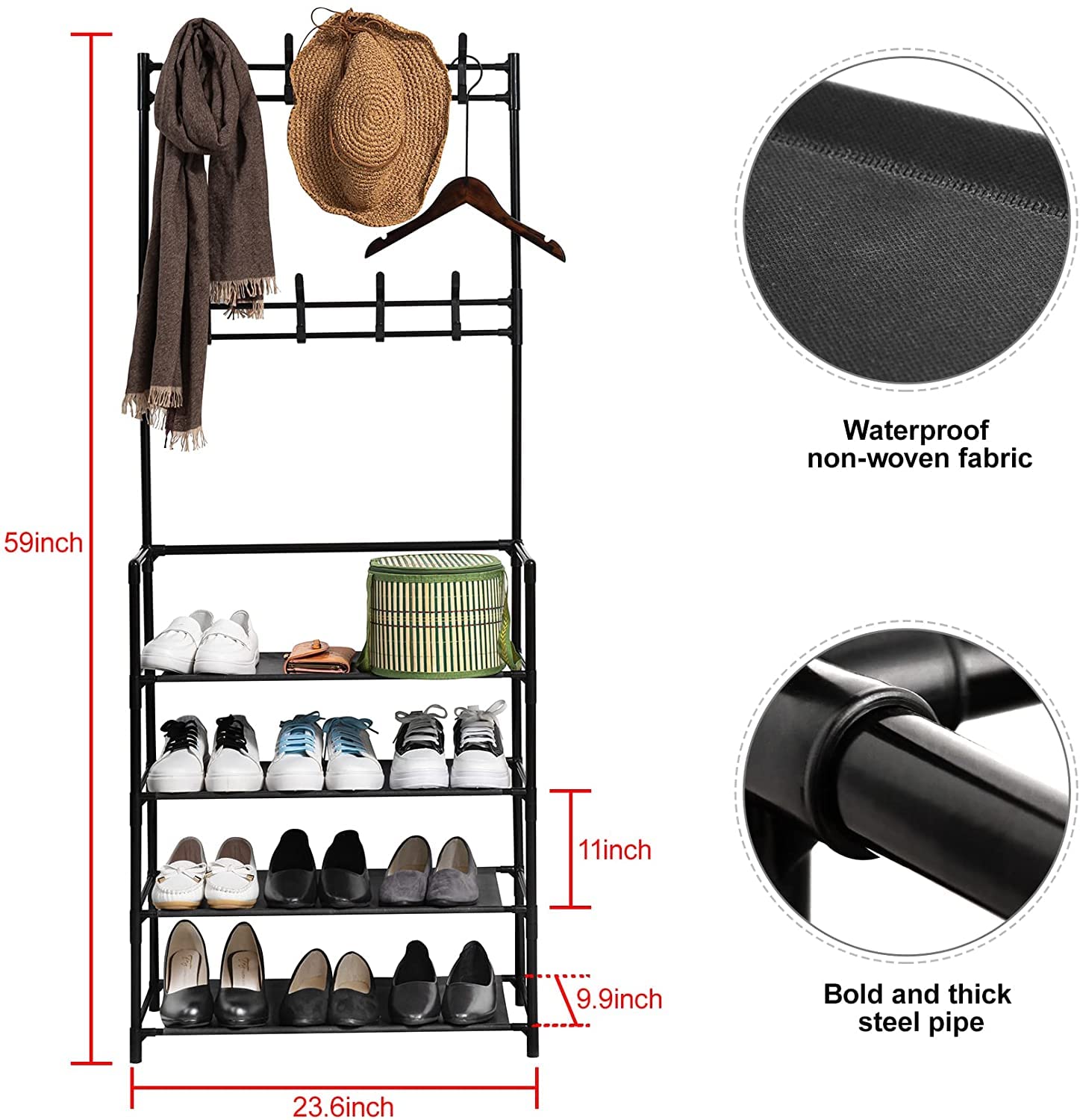 Multifunctional 4 Layers Shoe & Coat Rack. Metal Storage Rack