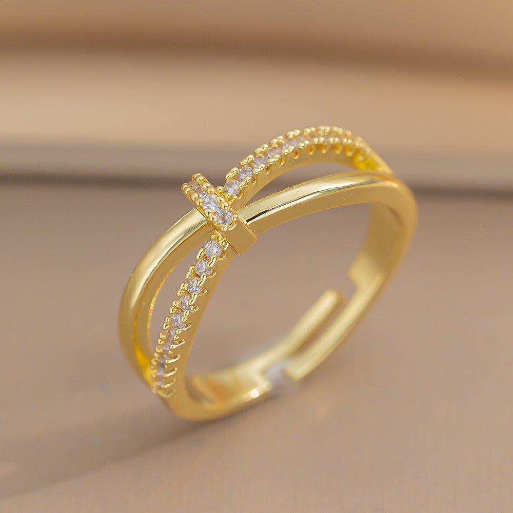 Micro-Diamond Cross-Twisted Ring Female Style Personality Open Niche Design Ring