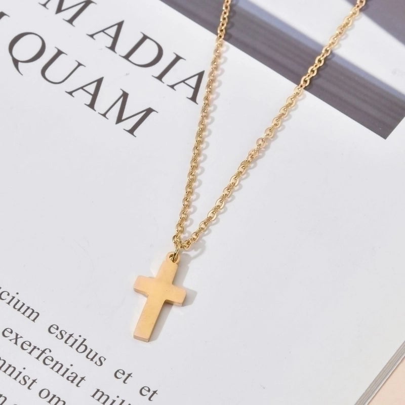Minimalist Cross Titanium Steel 18K Gold Plated Plating Pendant Necklace