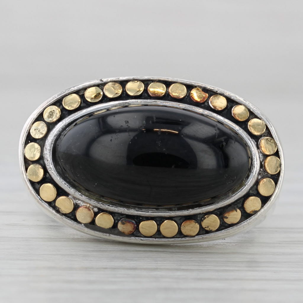 Effy Black Glass Cabochon Ring Sterling Silver 10k Gold Size 7