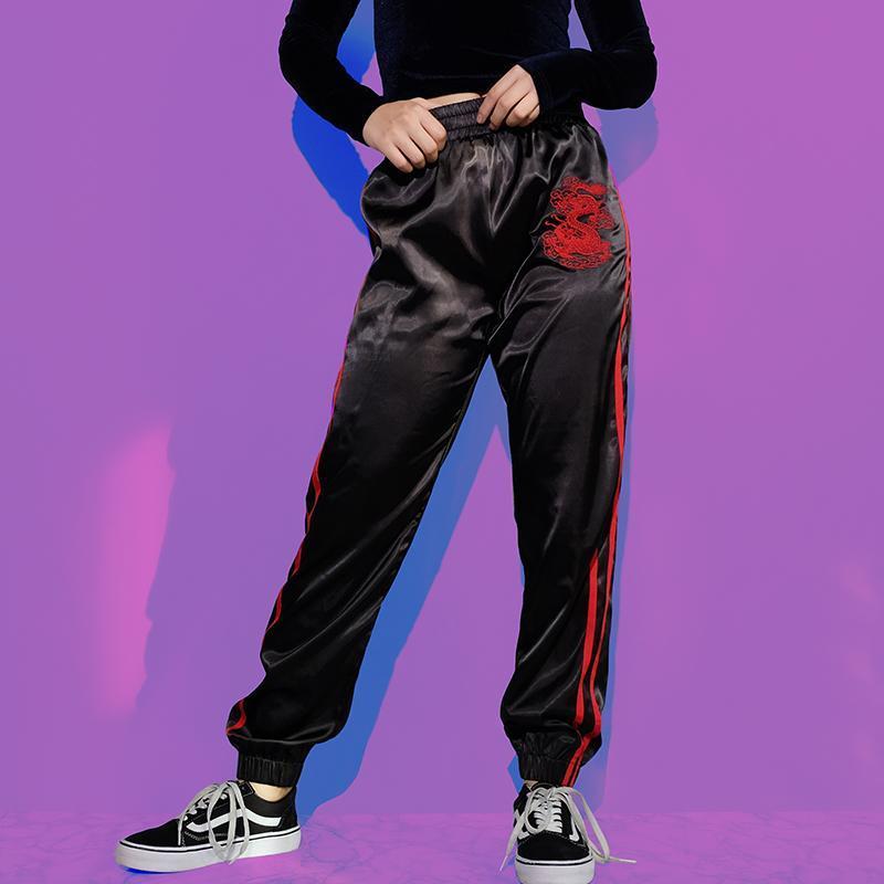 Dragon Embroidered Striped Trousers