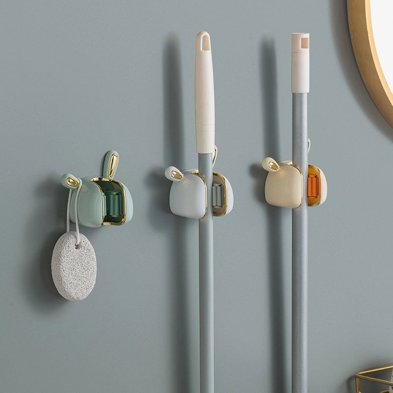 Light Luxury White Rabbit Mop Rack Toilet Punch-free Wall-mounted Broom Storage Rack Adhesive Strong Hook Buckle Fixed