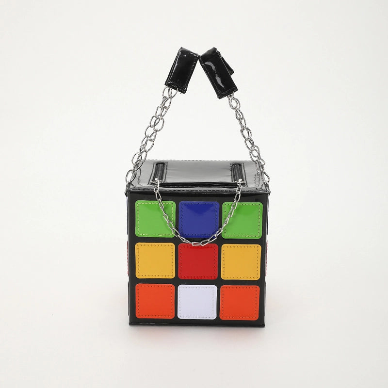 Unisex Pu Leather Rubik'S Cube Classic Style Square Zipper Square Bag