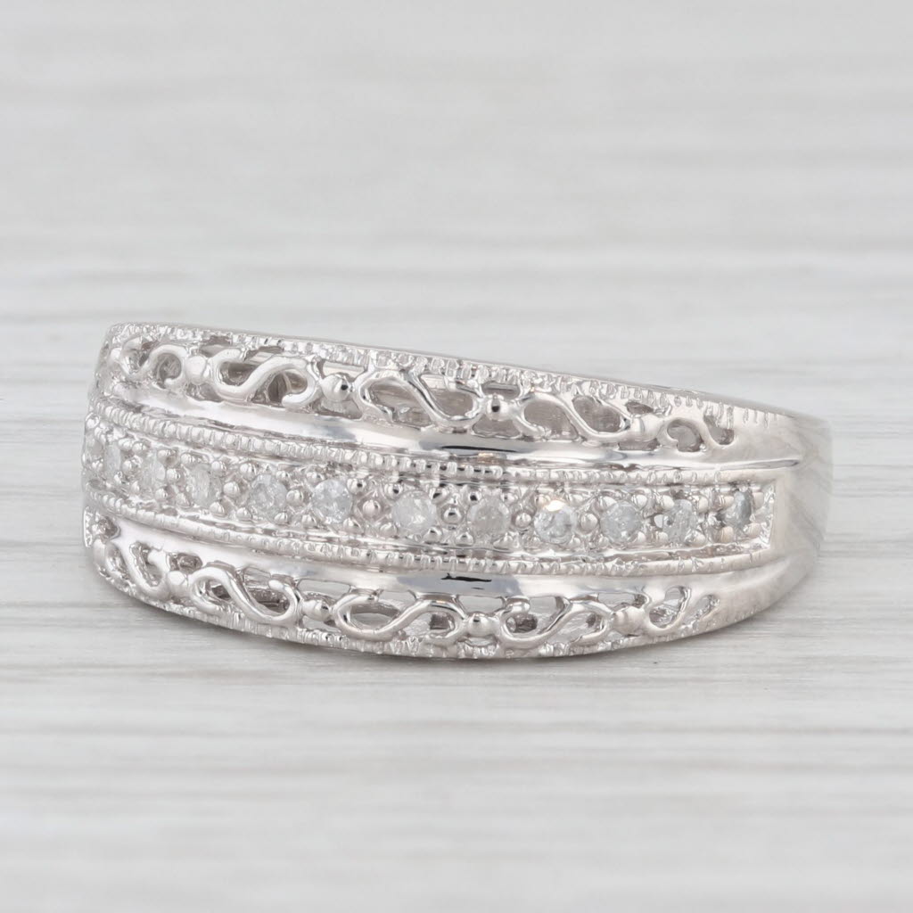 0.11ctw Diamond Mom Ring 10k White Gold Size 7 Band Gift Keepsake