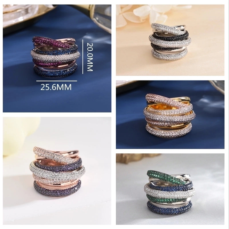 Copper 18K Gold Plated Fashion Inlay Geometric Zircon Rings