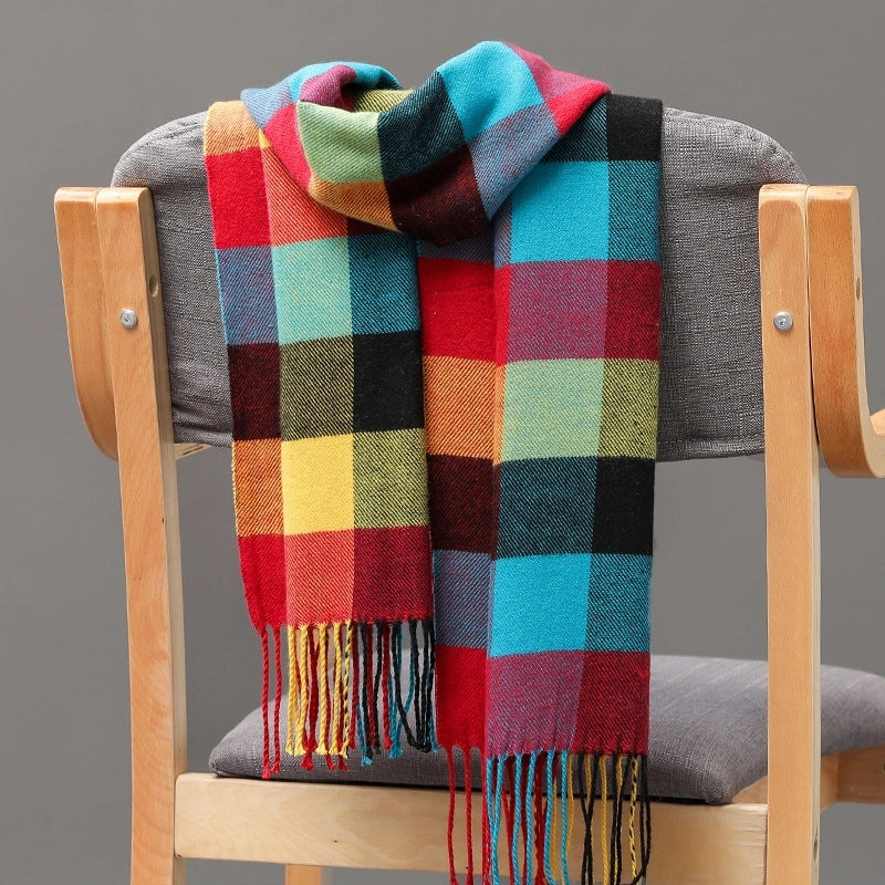 Autumn And Winter Men's Plaid Scarf British Plaid Cashmere Tassel Couple Parent-child Men's Scarf