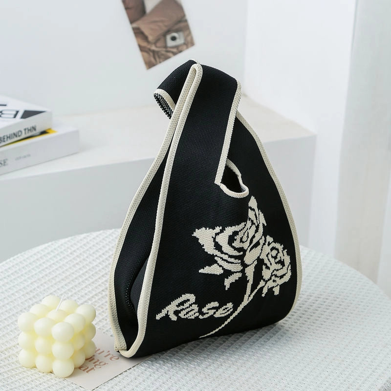 Women's Small Knit Color Block Streetwear Square Open Shoulder Bag