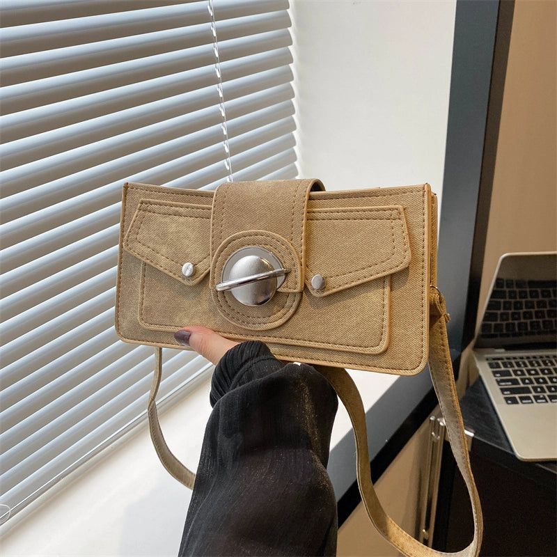 Women's Medium Pu Leather Solid Color Streetwear Square Magnetic Buckle Crossbody Bag