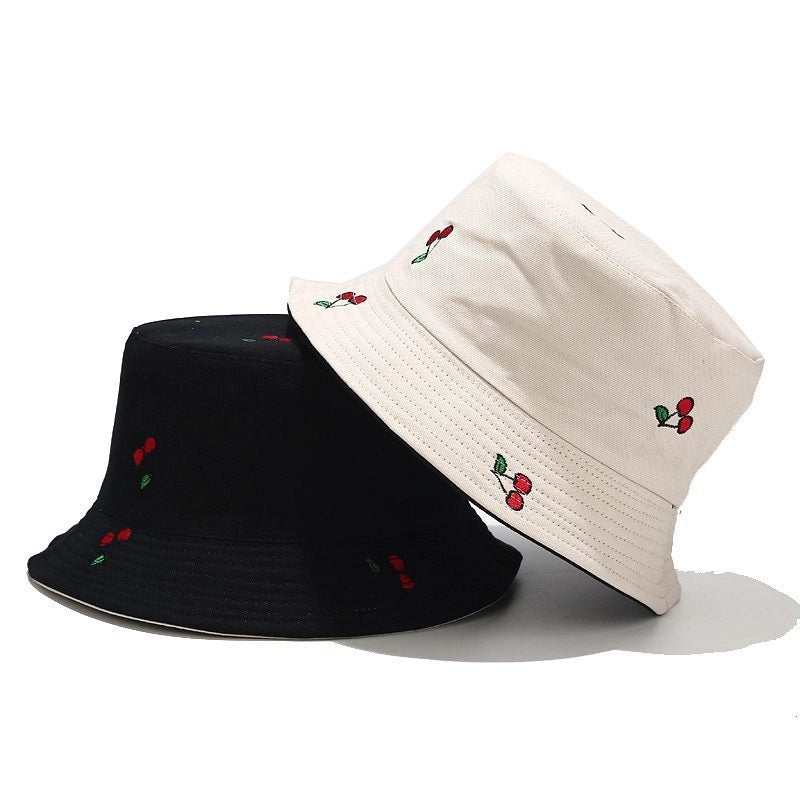 Women's IG Style Modern Style Cherry Solid Color Embroidery Wide Eaves Bucket Hat