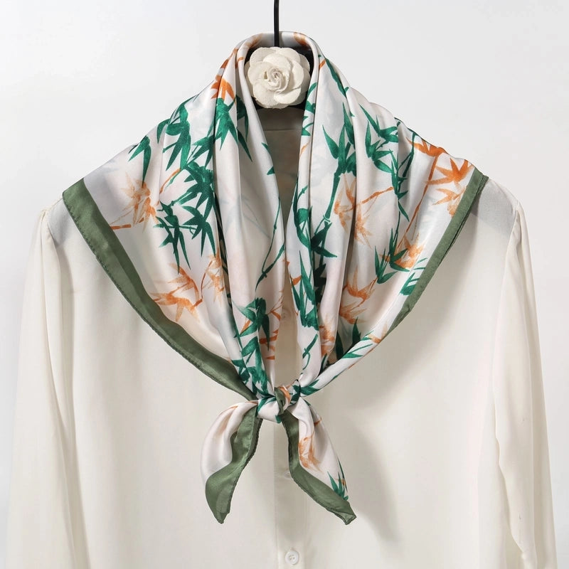 Women's Elegant Color Block Flower Satin Silk Scarf Kerchief