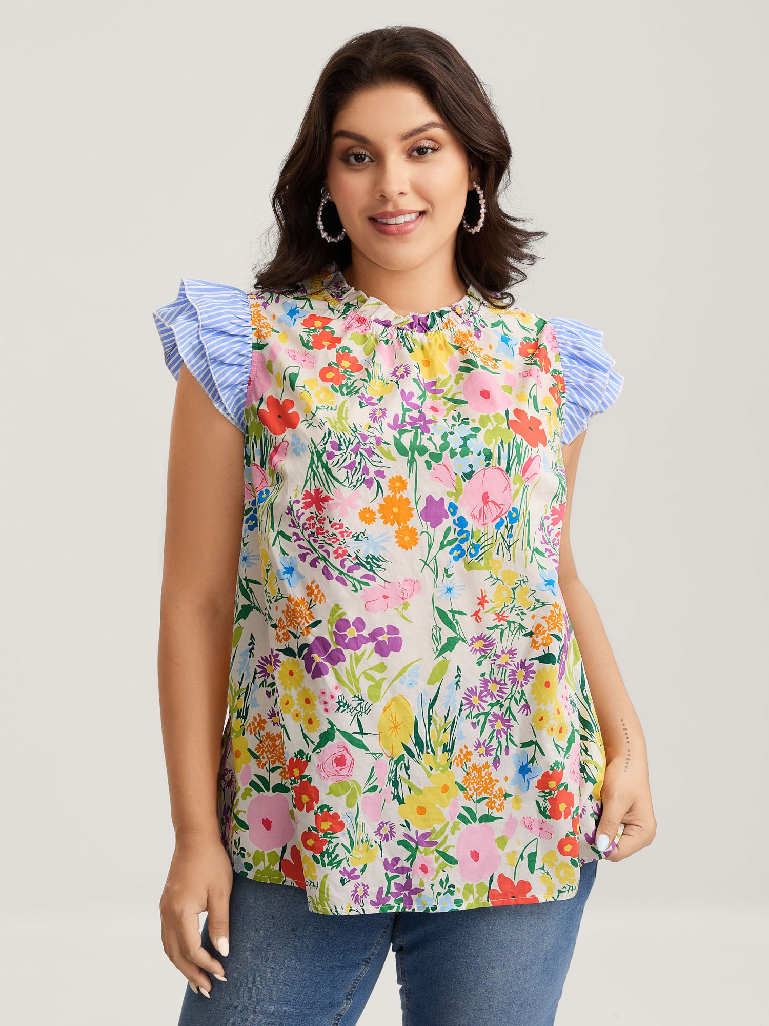 Pure Cotton Floral Turtleneck Blouse
