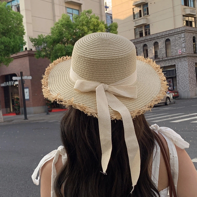 Women's Vacation Color Block Flat Eaves Straw Hat