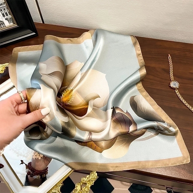 Women's Elegant Flower Silk Printing Silk Scarf