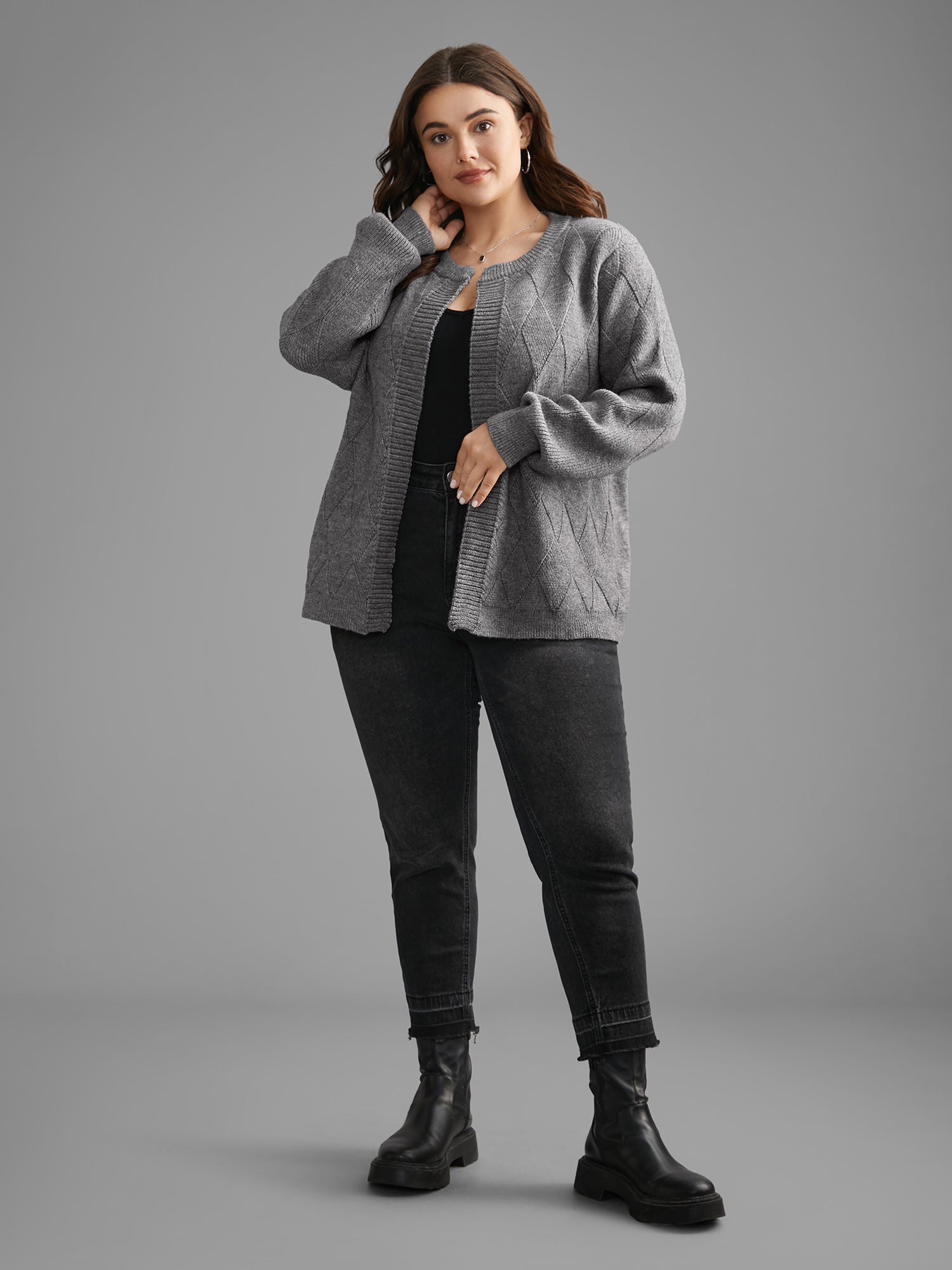 Solid Textured Open Front Cardigan