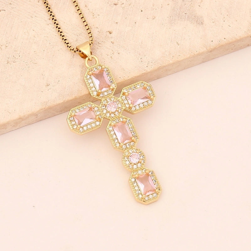 Hip-hop Cross Copper Inlaid Zircon Necklace