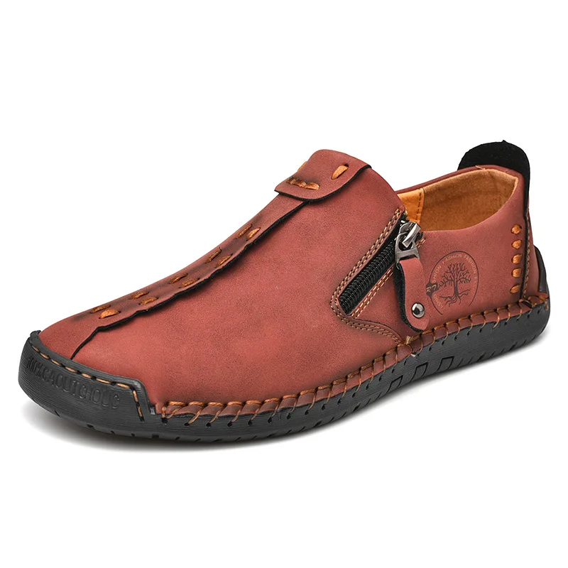 Drawato diy Handmade Leather Men Shoes Casual Slip On Loafers Breathable Leather Shoes Men Flats Hot Sale Moccasins Tooling Shoes Plus Size