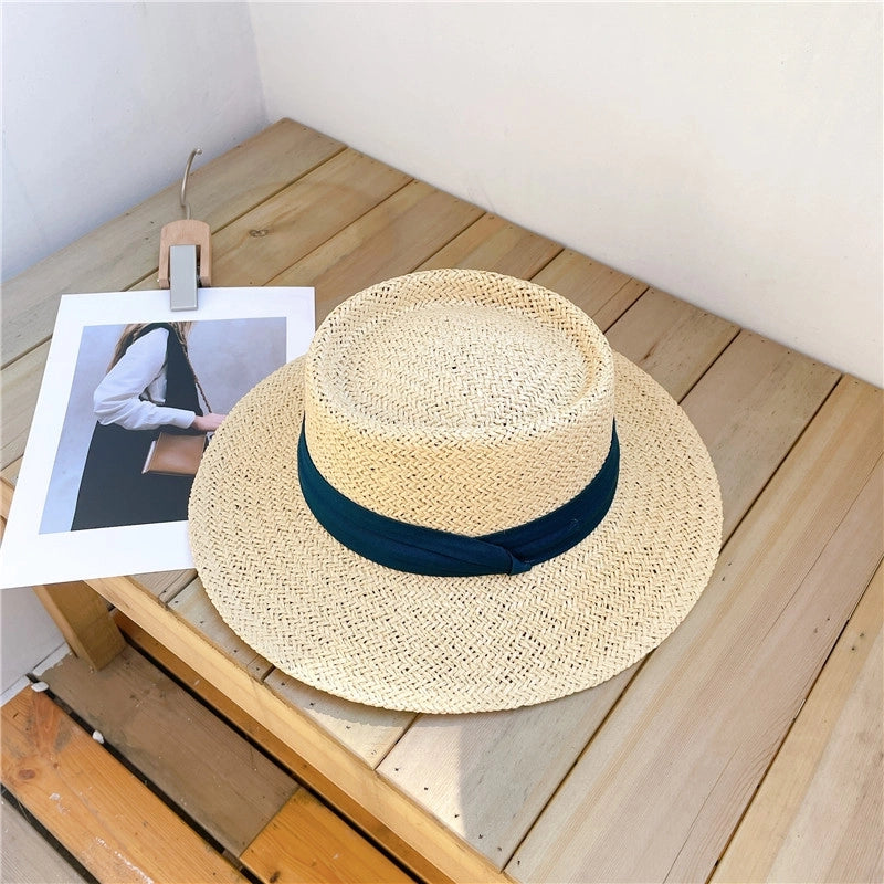 Women's Minimalist Classic Style Color Block Flat Eaves Straw Hat
