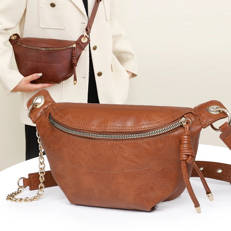 Women's Pu Leather Solid Color Vintage Style Classic Style Square Zipper Crossbody Bag Fanny Pack
