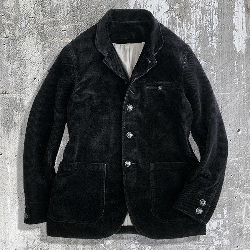 Vintage Black Cotton Corduroy Lounge Blazer