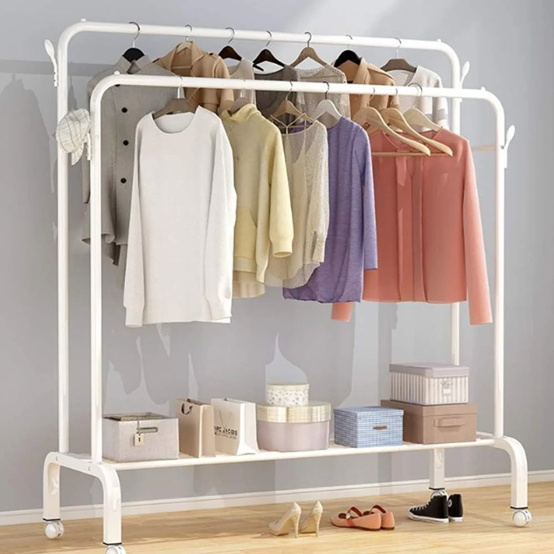 Garment Rack with Wheels. Double Pole Clothes Hanger