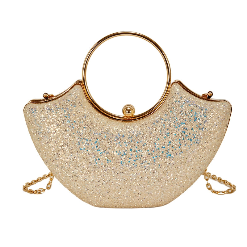 Women's Small PVC Solid Color Elegant Sequins Shell Lock Clasp Evening Bag