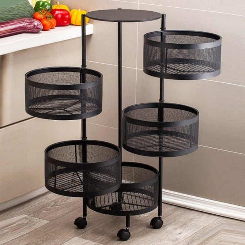 Kitchen Storage Rotating Basket Vegetable Fruit Trolley Portable Rack Round