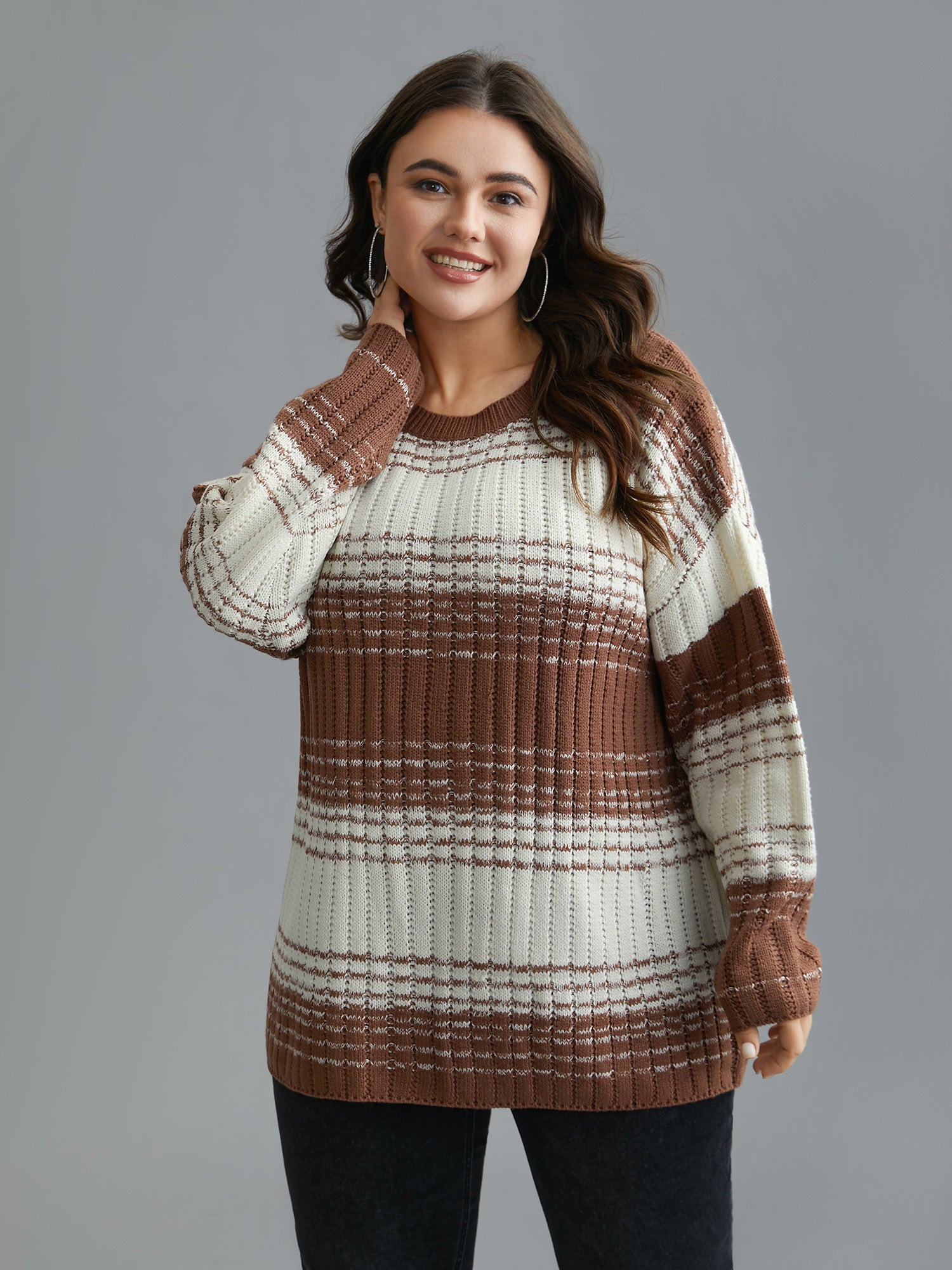 Contrast Textured Crew Neck Pullover