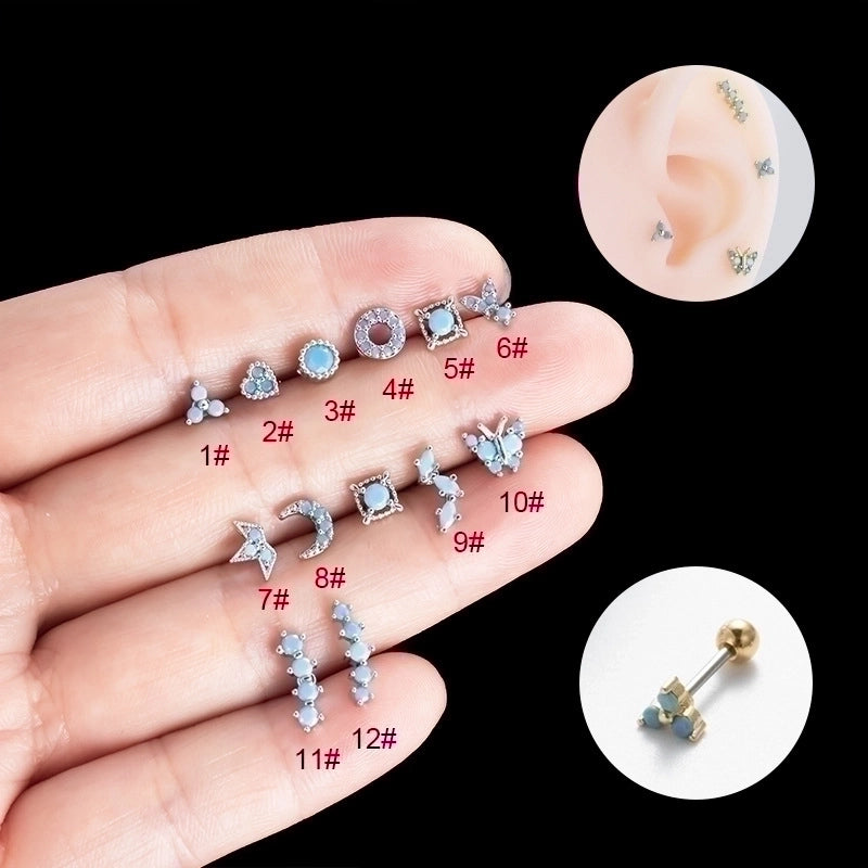 1 Piece Ear Cartilage Rings & Studs Retro Sweet Moon Crown Butterfly Copper Inlay Zircon