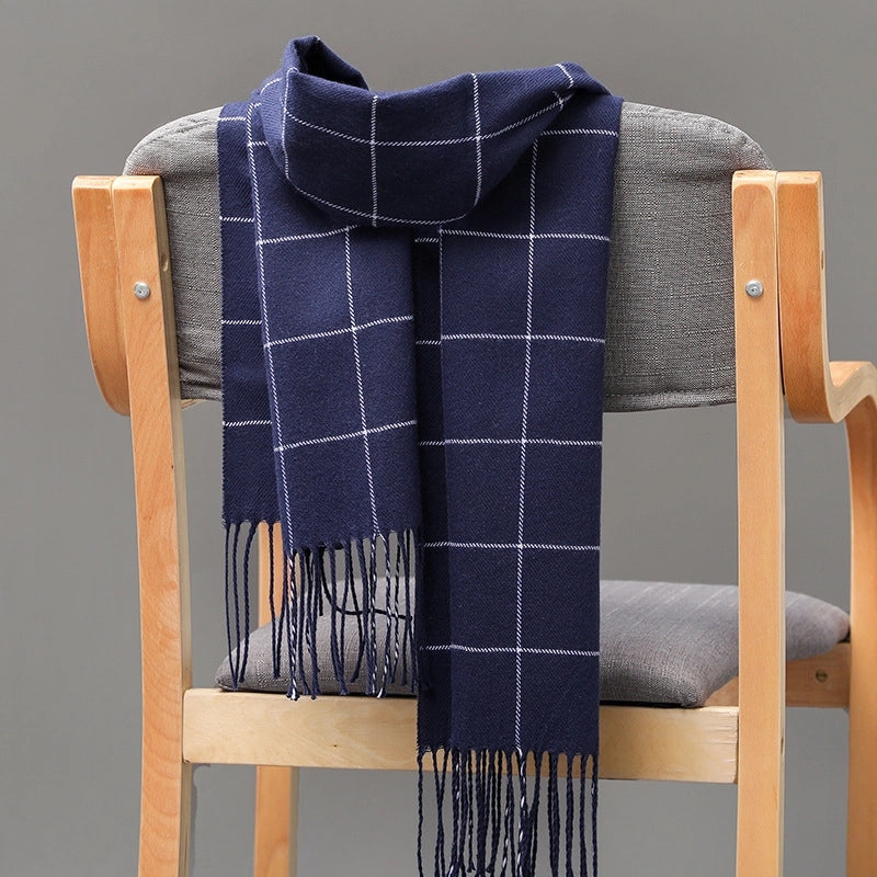Autumn And Winter Men's Plaid Scarf British Plaid Cashmere Tassel Couple Parent-child Men's Scarf