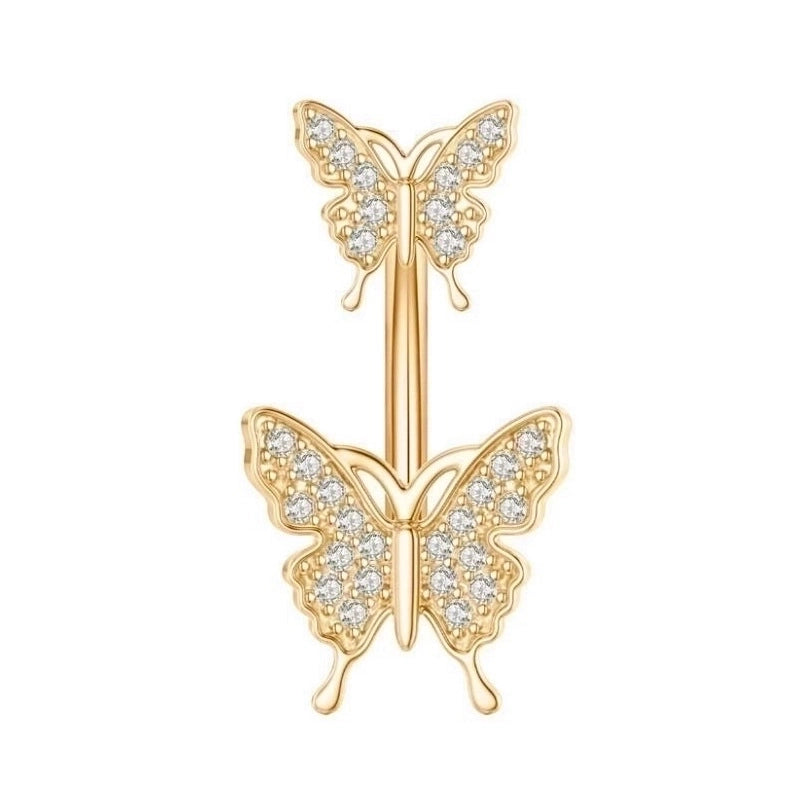 15 Pieces Minimalist Heart Shape Pineapple Butterfly Plating Inlay Stainless Steel Zircon Navel Stud