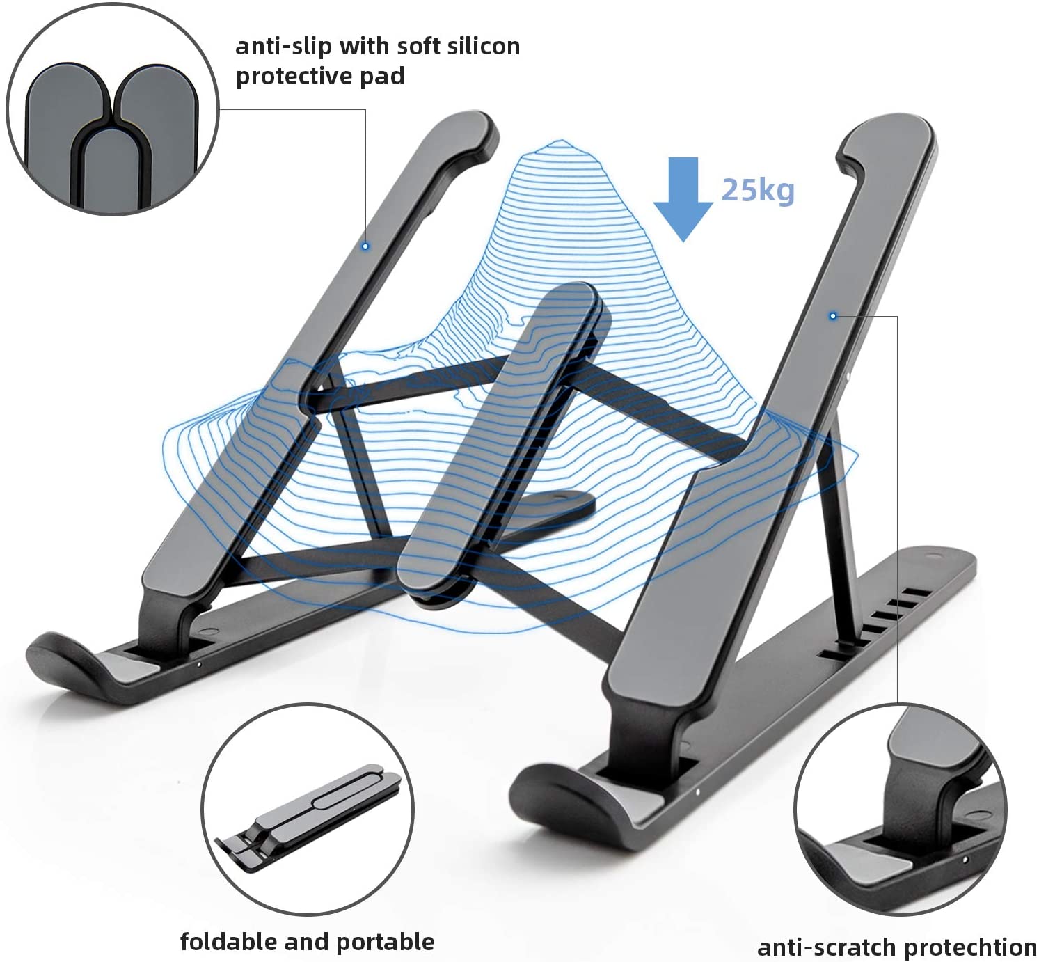 Laptop-Halter Klappbarer Laptop-Ständer Tragbarer Computer-Laptop-Schreibtisch Einstellbarer ABS 6-Stufen-Winkel Einstellbare Höhe Laptop-Tisch