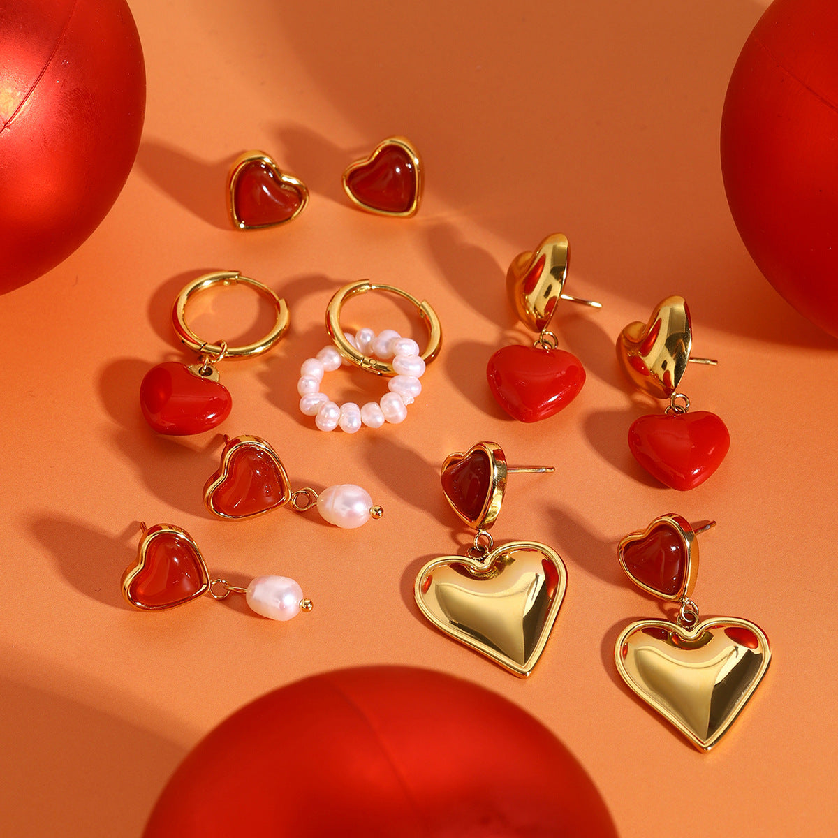 Stainless Steel Oil Drop Heart Earrings Pearl Earrings Titanium Steel Earrings Earring