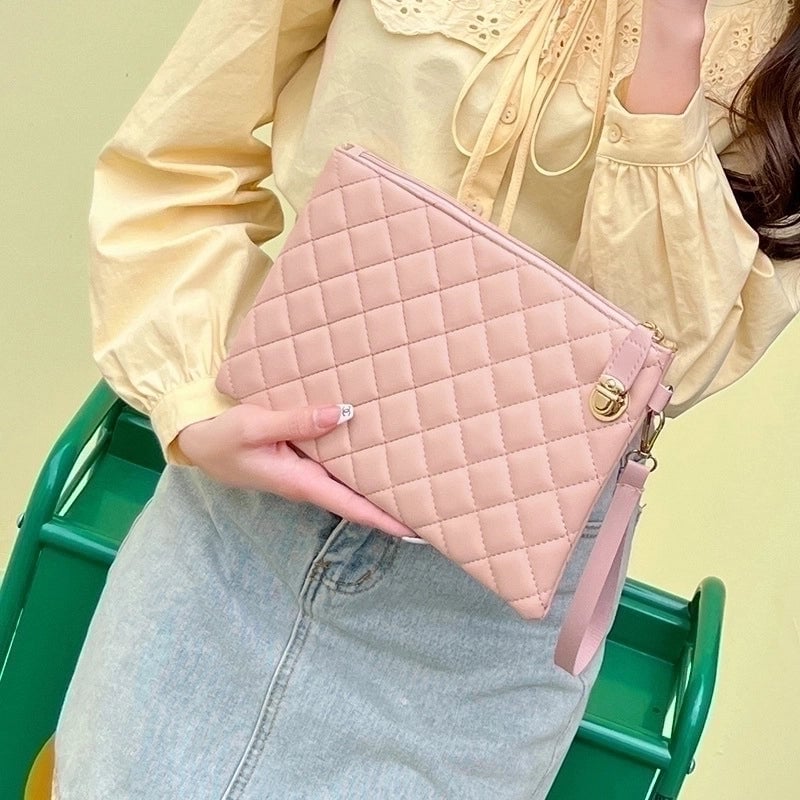 Women's Pu Leather Solid Color Streetwear Square Zipper Buckle Clutch Bag
