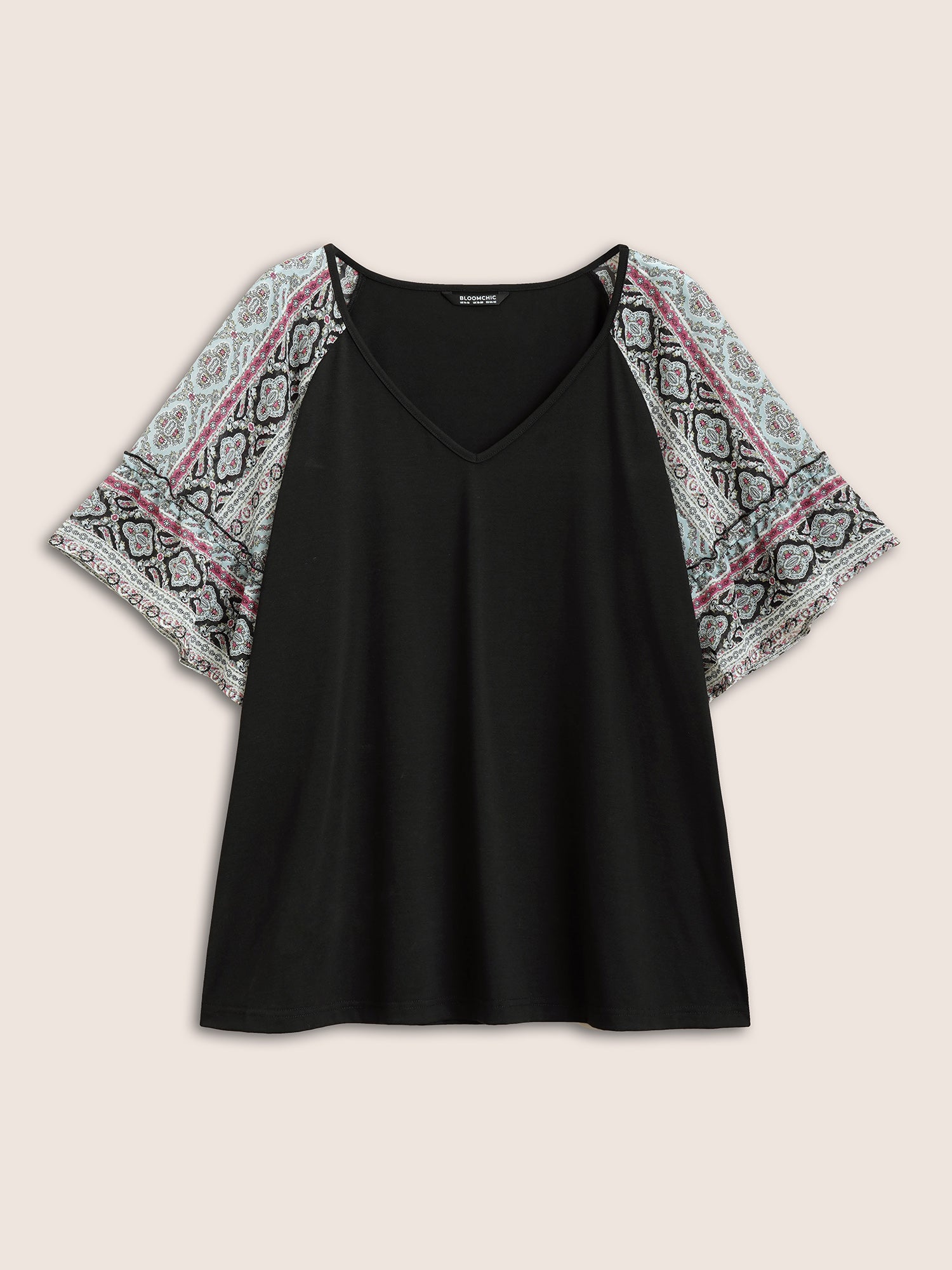 Boho Print Patchwork Raglan Sleeve T-shirt