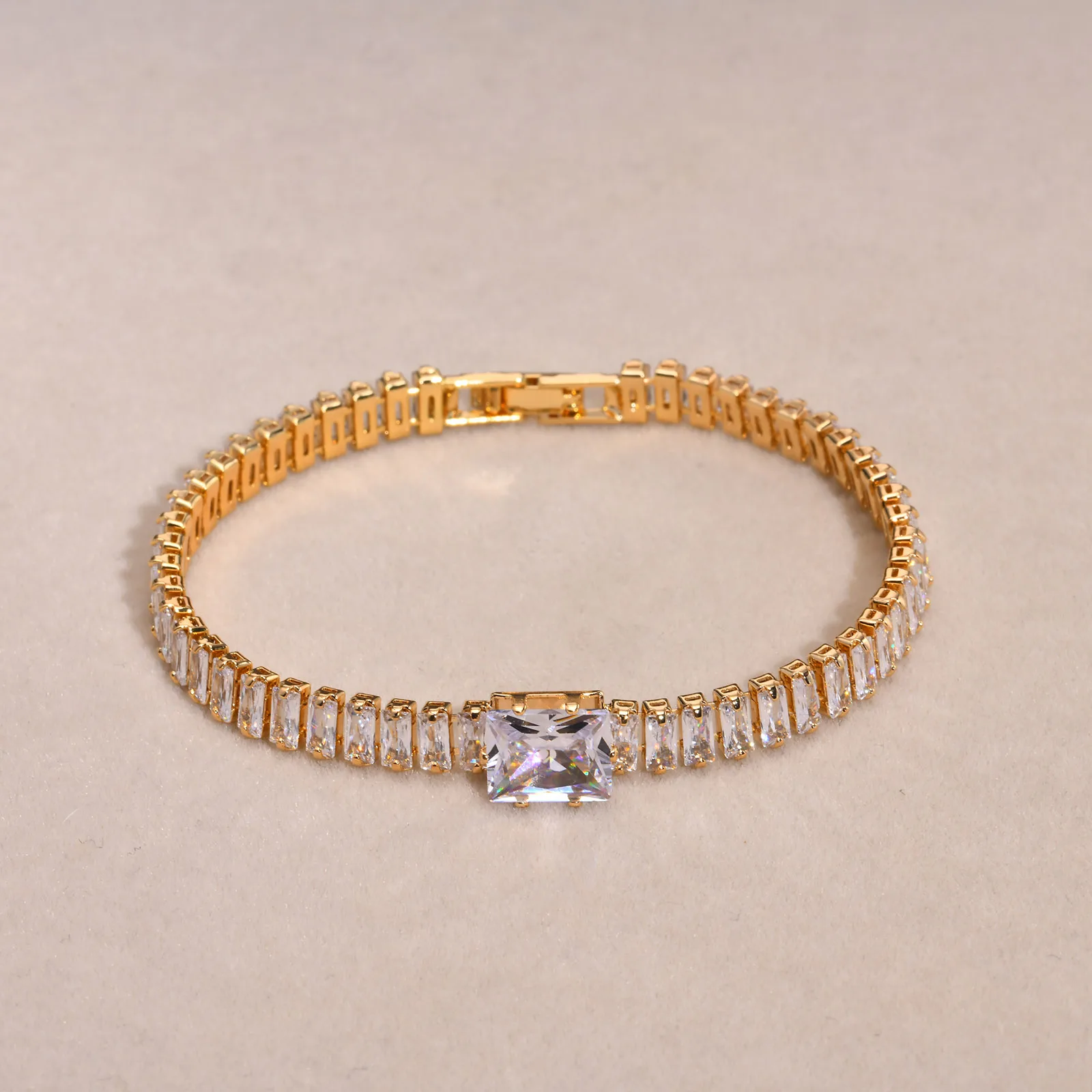 Dainty Tennis Chain Bracelets for Women Girls. Gold Color Metal Chic Charm Cuff Bracelet Bling Cubic Zirconia Jewelry