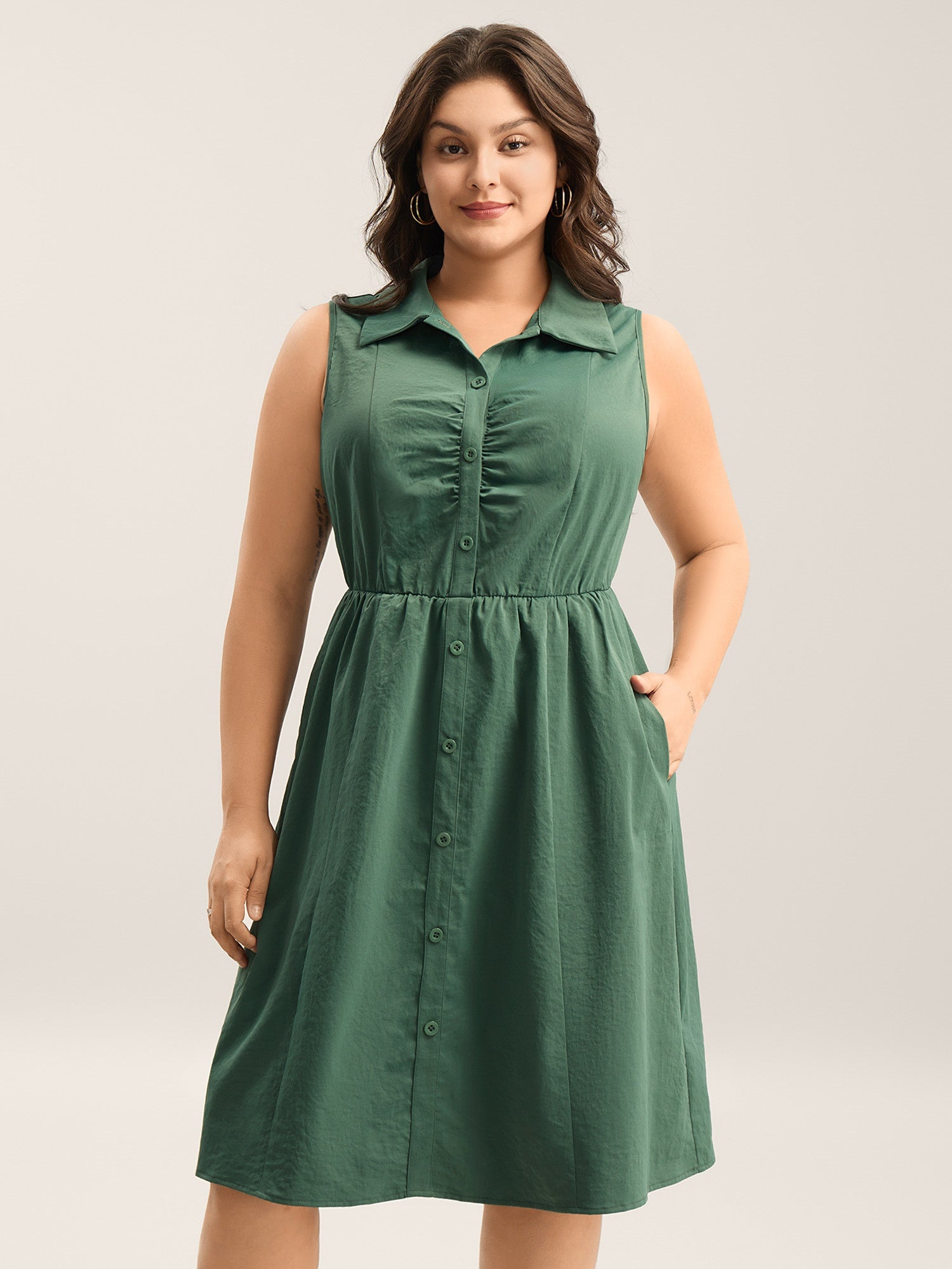 Ruched Cinched-Waist Shirt Dress