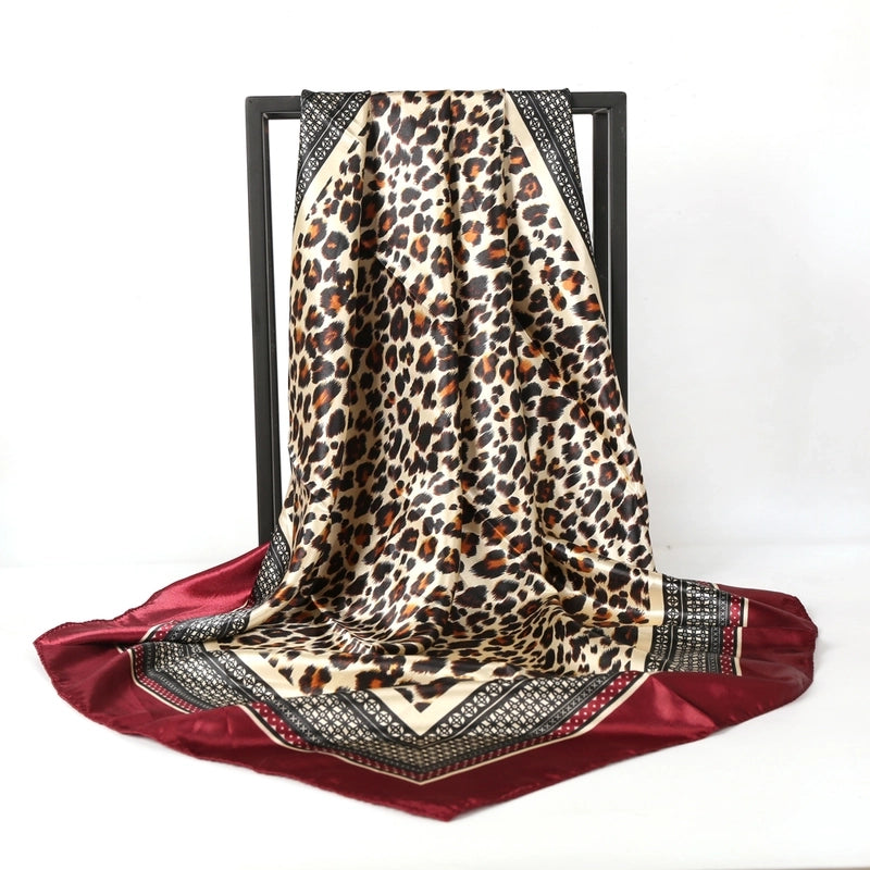 Unisex Casual Leopard Satin Printing And Dyeing Printing Dyeing Silk Scarf Kerchief Bandanas