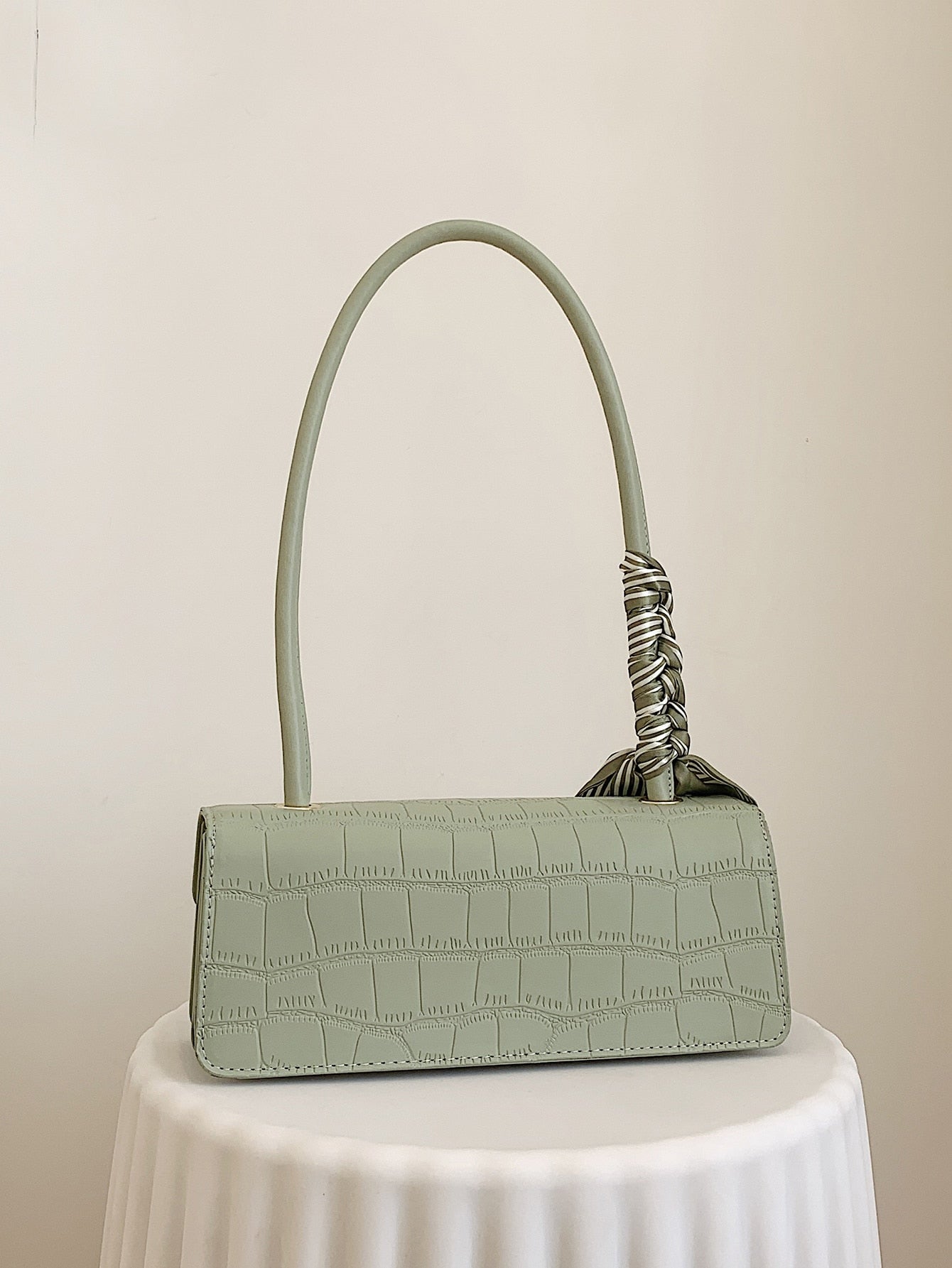 Crocodile Embossed Flap Square Bag