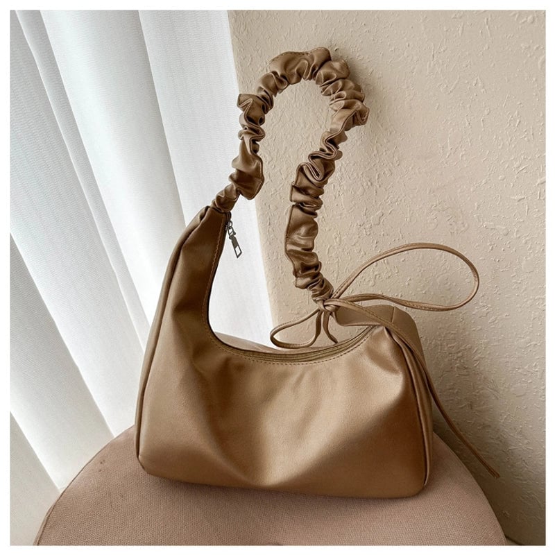 Women's Small PU Solid Color Streetwear Sewing Thread Square Zipper Ruched Bag