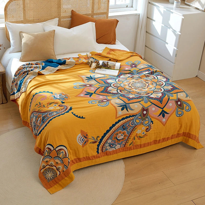 National Fashion Pure Cotton Gauze Quilt Adult Lunch Break Sofa Cover Blanket Summer Towel Quilt Pure Cotton Single Double Blanket Bed Sheet