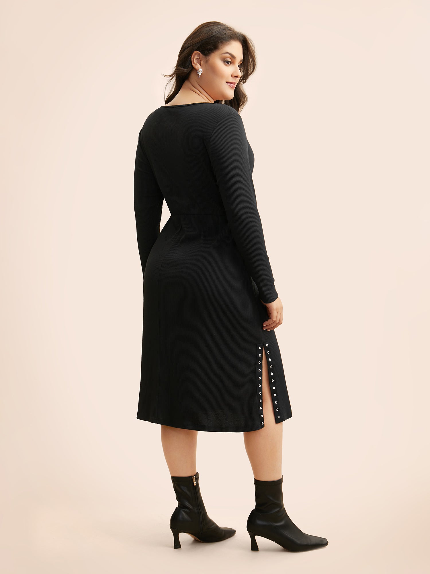 Crew Neck Eyelet Split Hem Dress