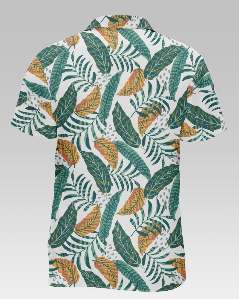 Lanceolate Leaf Print Shirt For Men