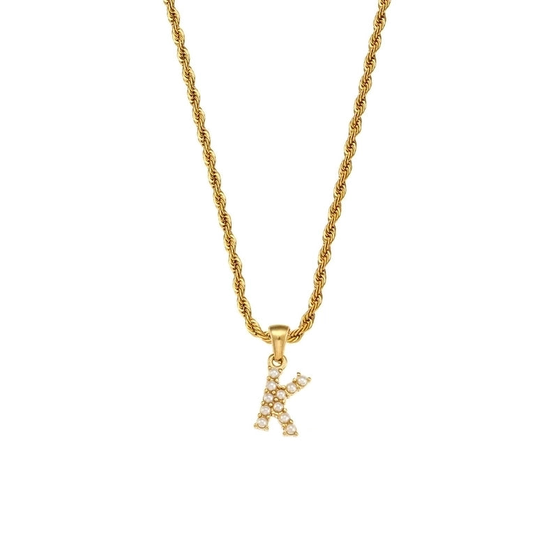 Fashion Letter 304 Stainless Steel Pearl 18K Gold Plated Plating Inlay Pendant Necklace