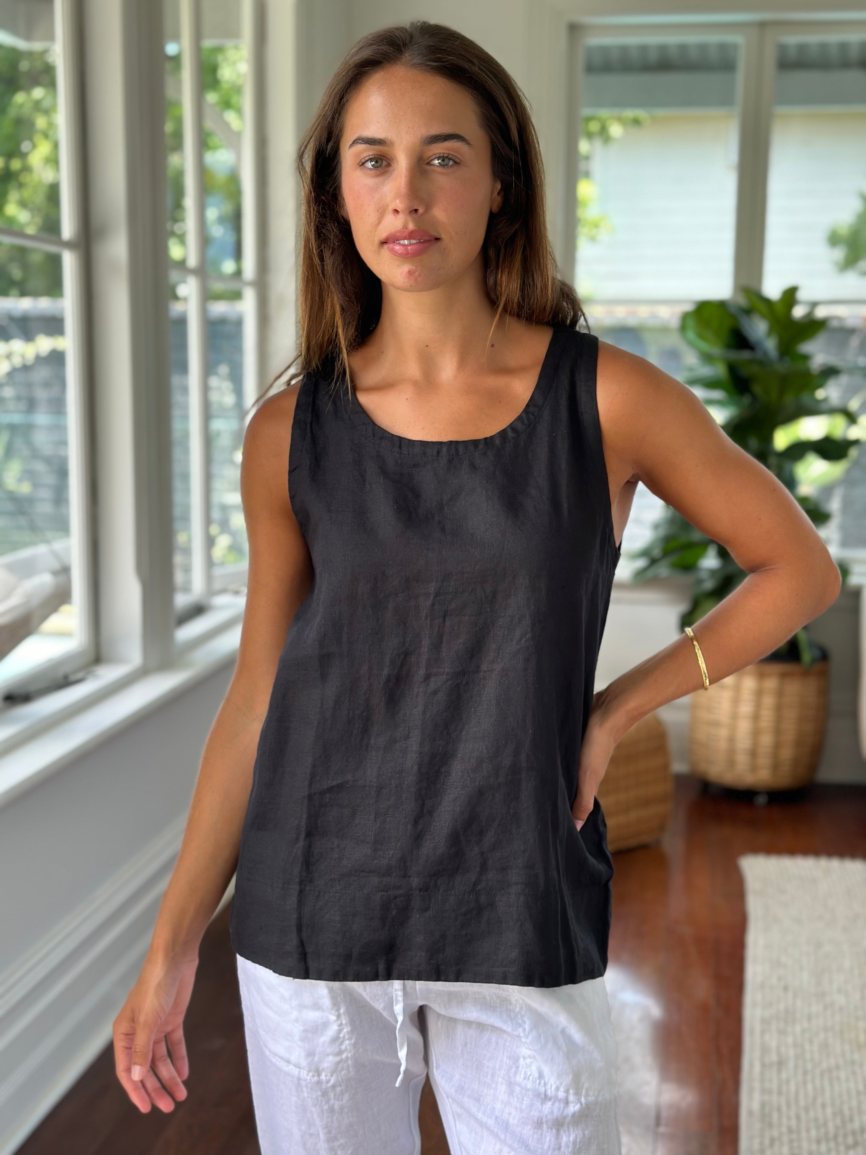alice tank - black linen