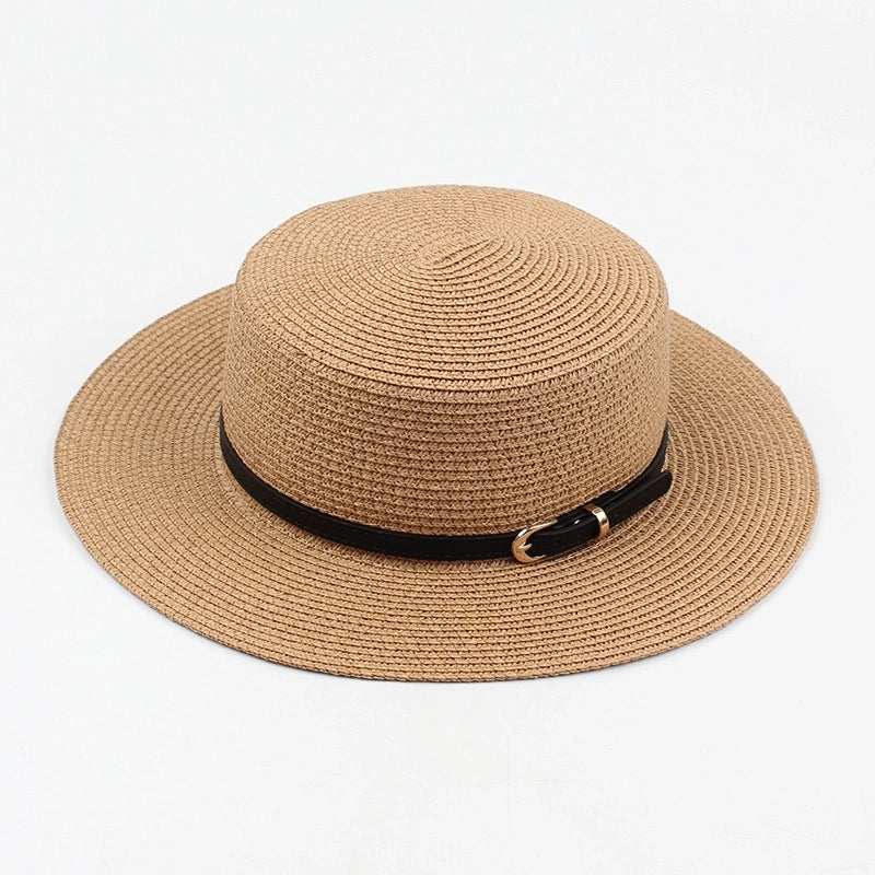 Fashion Sunshade Sunscreen Short Brim Flat-top Straw Hat