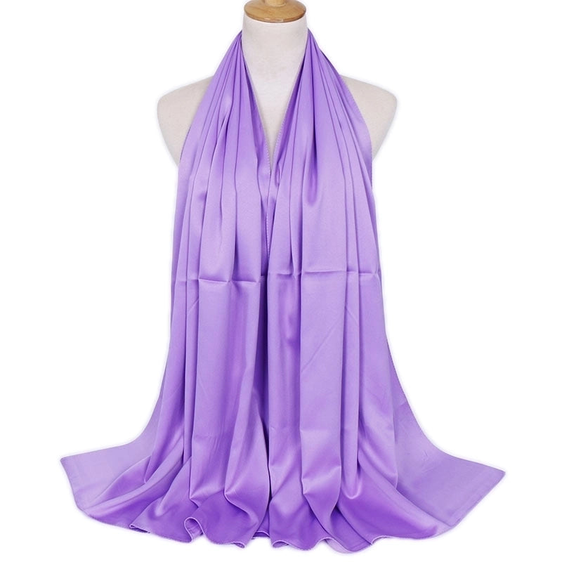 Women's Lady Solid Color Satin Silk Scarves