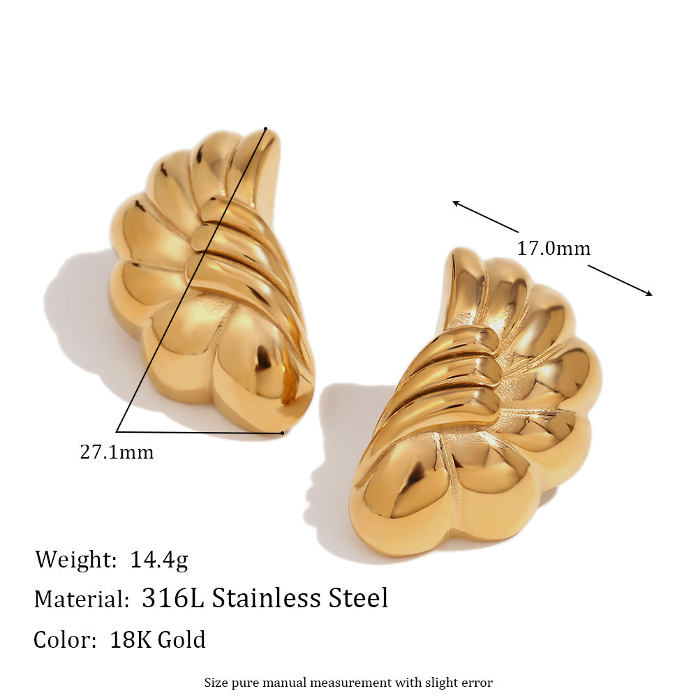 Fashion Niche Simple Retro Earrings Stainless Steel Plated 18K Gold Casting Micro-Inlaid Wave Earrings For Women