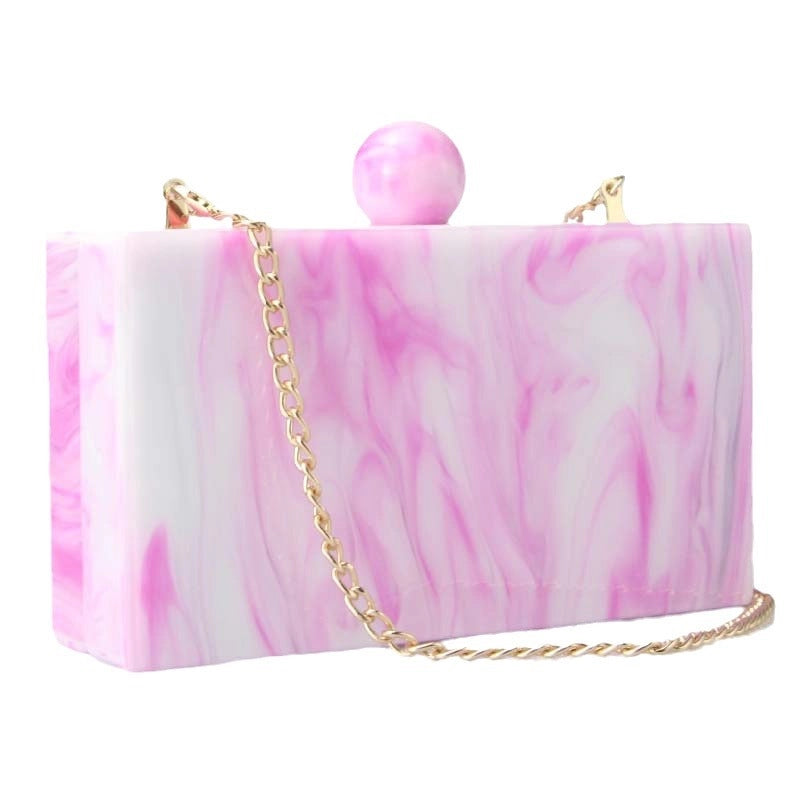 Pink Sky Blue Yellow Arylic Marble Square Evening Bags